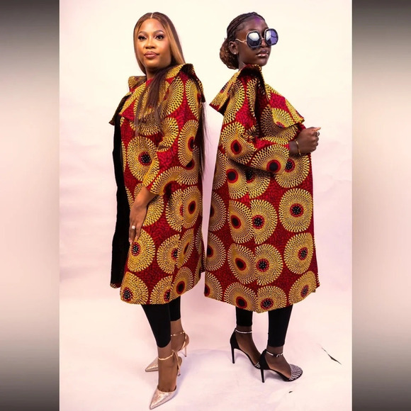 Kweenzyafrik  Vintage Luxury Ankara floral patterned studded cape open jacket S - Picture 3 of 16